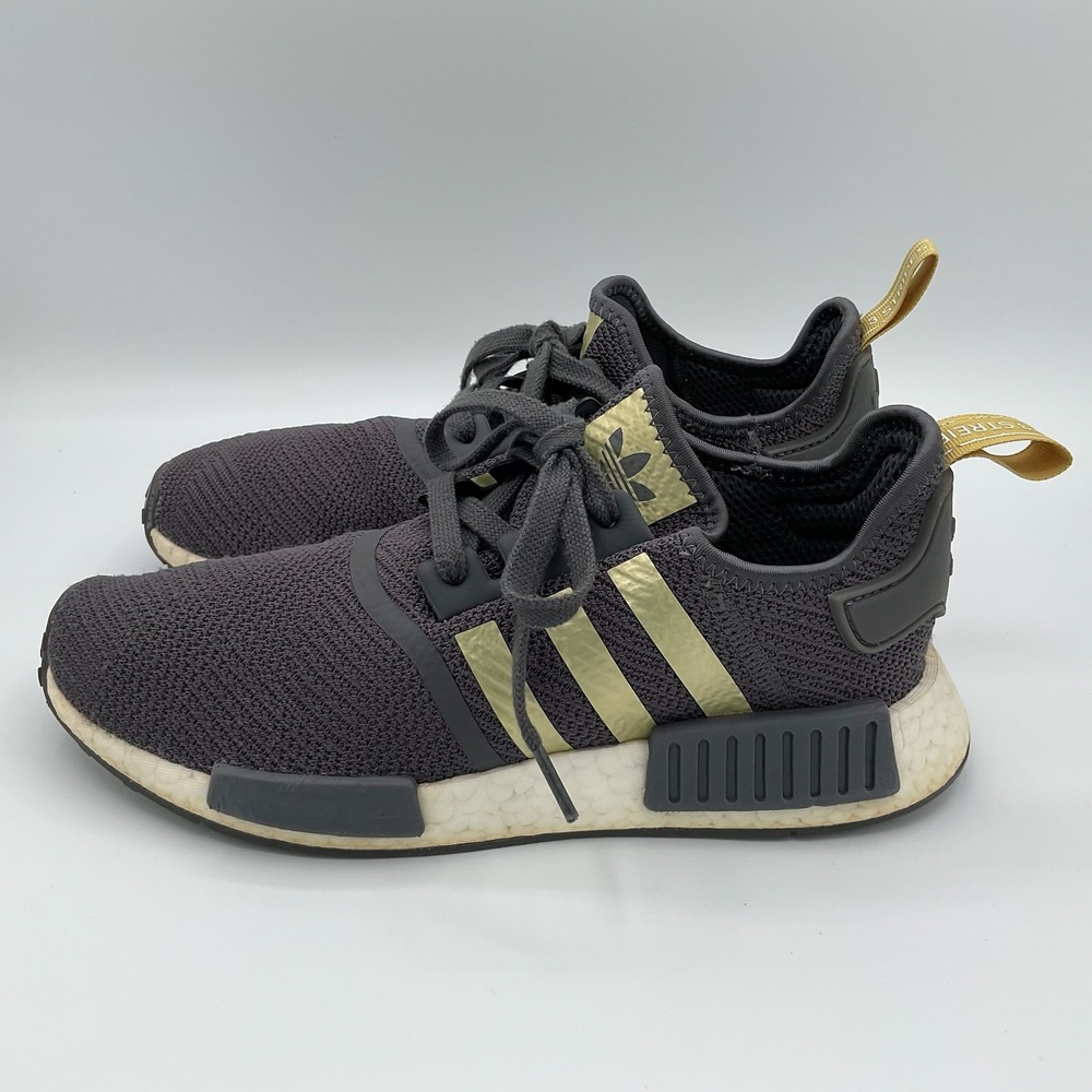 Adidas NMD R1 Grey Gold Metallic Women Running Training Shoes Size 8.5